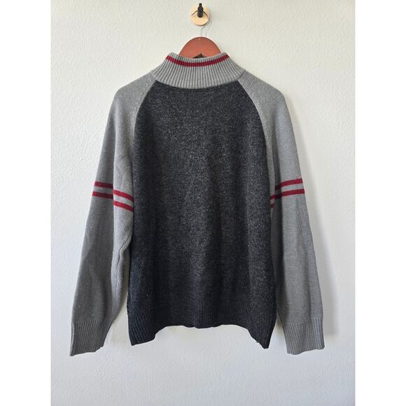 Arizona Jean Co Men’s XL Wool Blend Quarter Zip Sweater Gray Red Stripes - Picture 2 of 6
